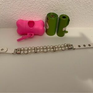 Bling dog collar size small with bag holder and bags